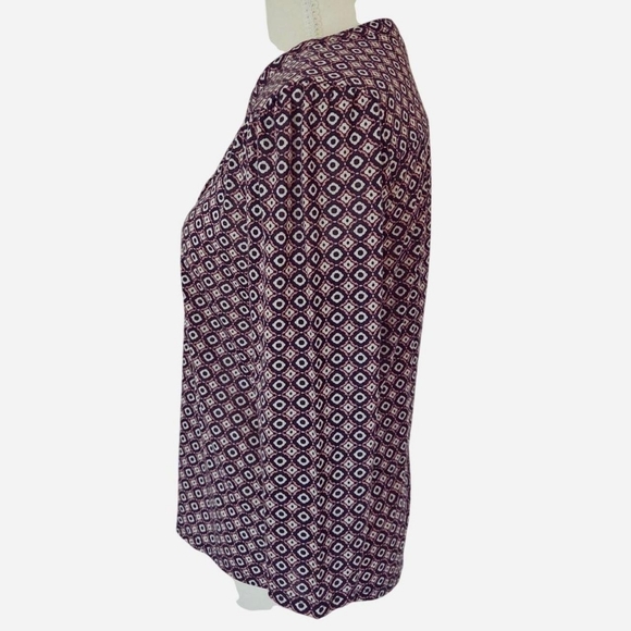 H&M boho geometric print top with 3/4 sleeves pink blue and white relaxed size S - Picture 3 of 6